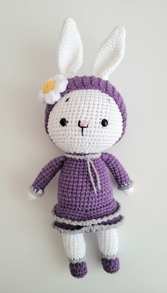 Mor El Örgüsü Amigurumi Tavşan Oyuncak Bebek (26 cm)
