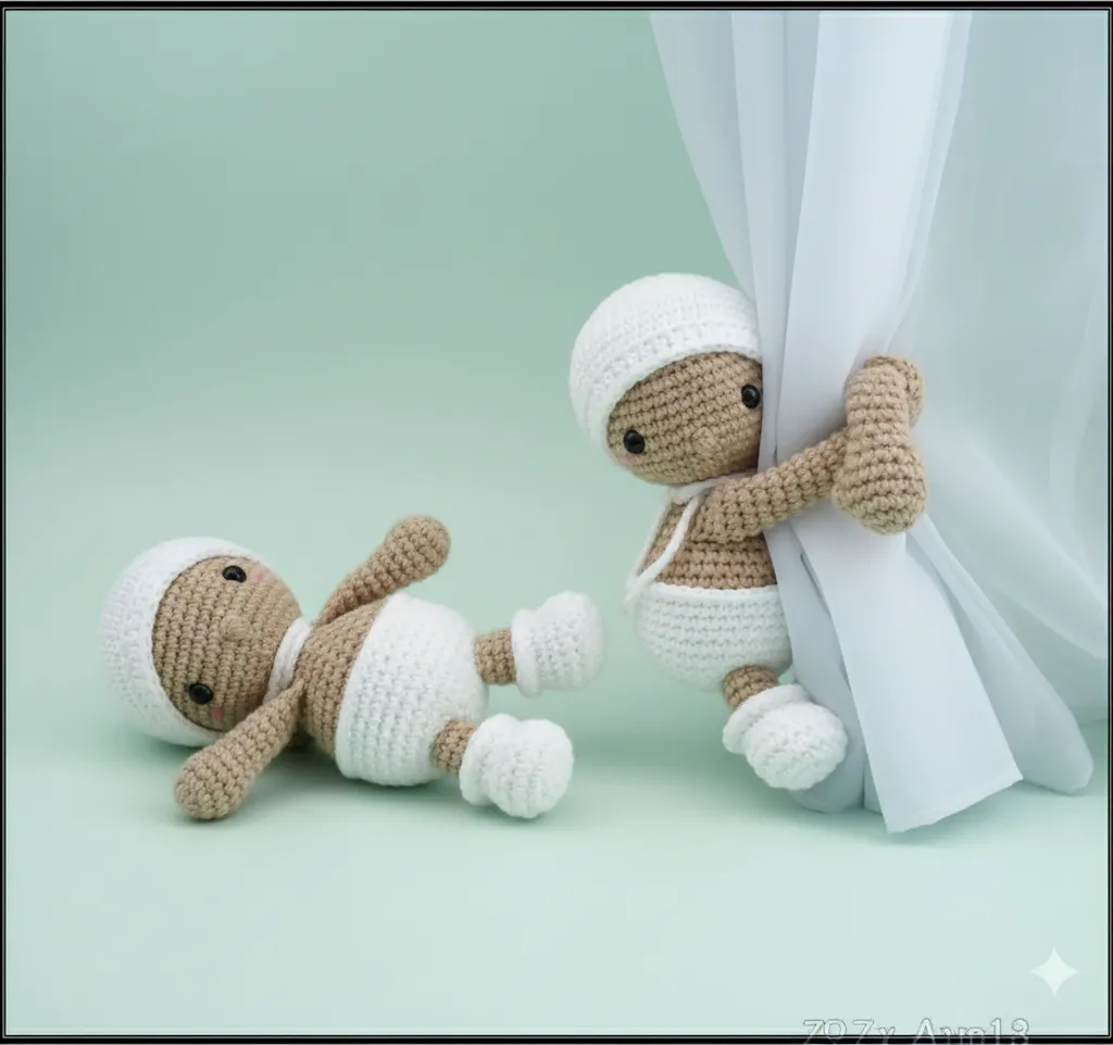 Amigurumi Bebek Perde Tutucu 2'li Set - Beyaz Renk, El Yapımı
