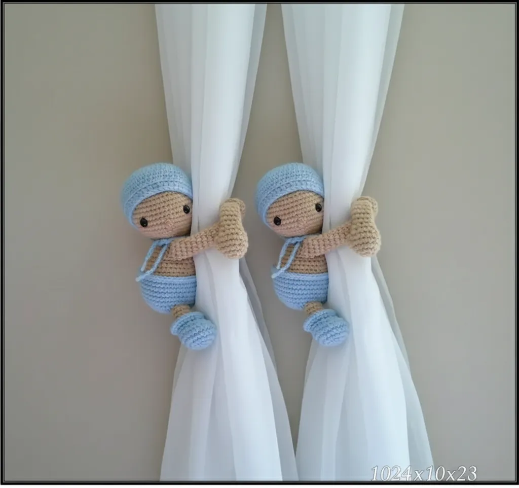 Mavi Amigurumi Bebek Perde Tutucu 2'li - El Yapımı Oyuncak
