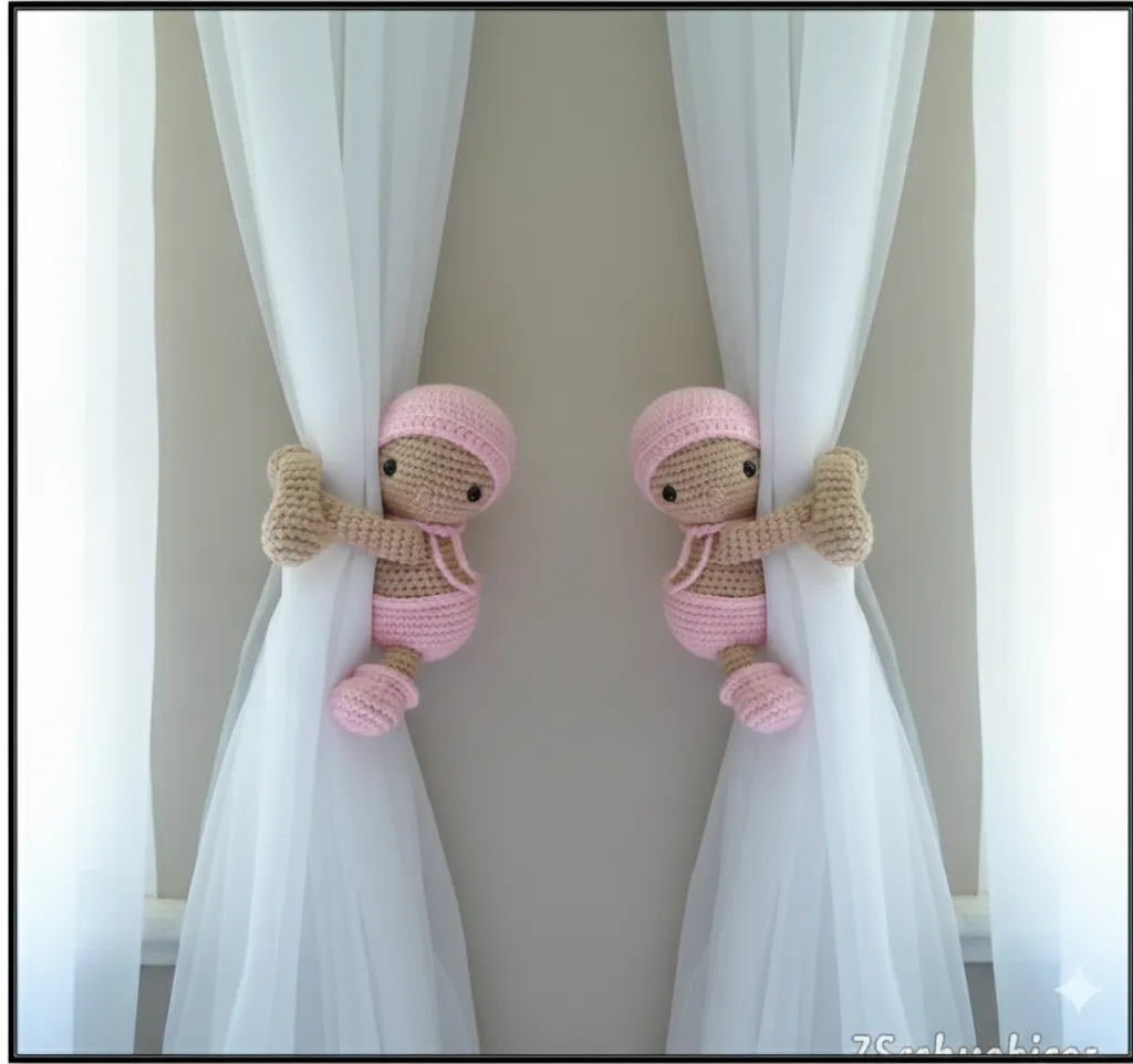 Pembe Bebek Amigurumi Perde Tutucu 2'li - El Yapımı Oyuncak