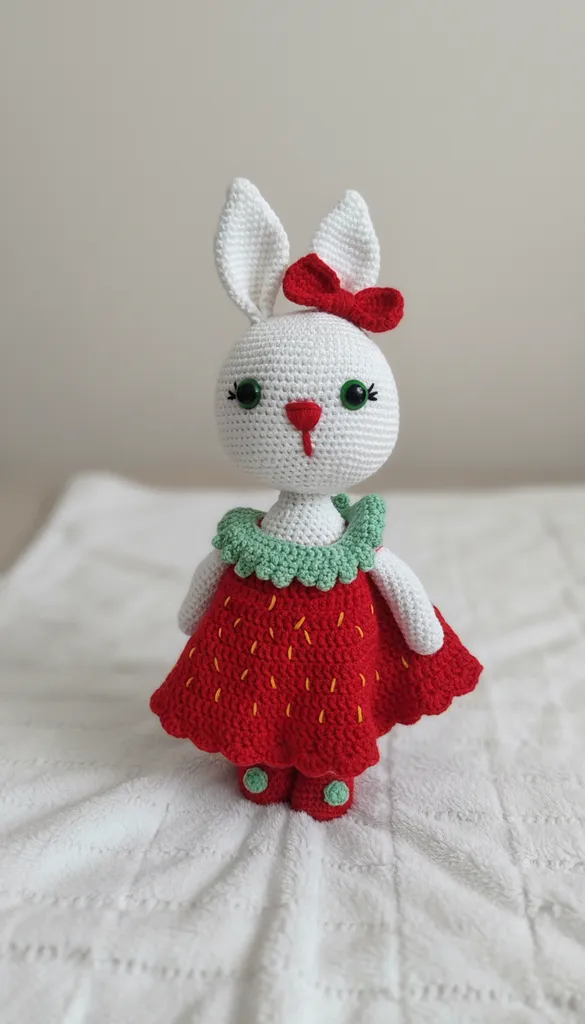 Amigurumi Çilek Desenli Tavşan Bebek Uyku Seti - El Örgüsü