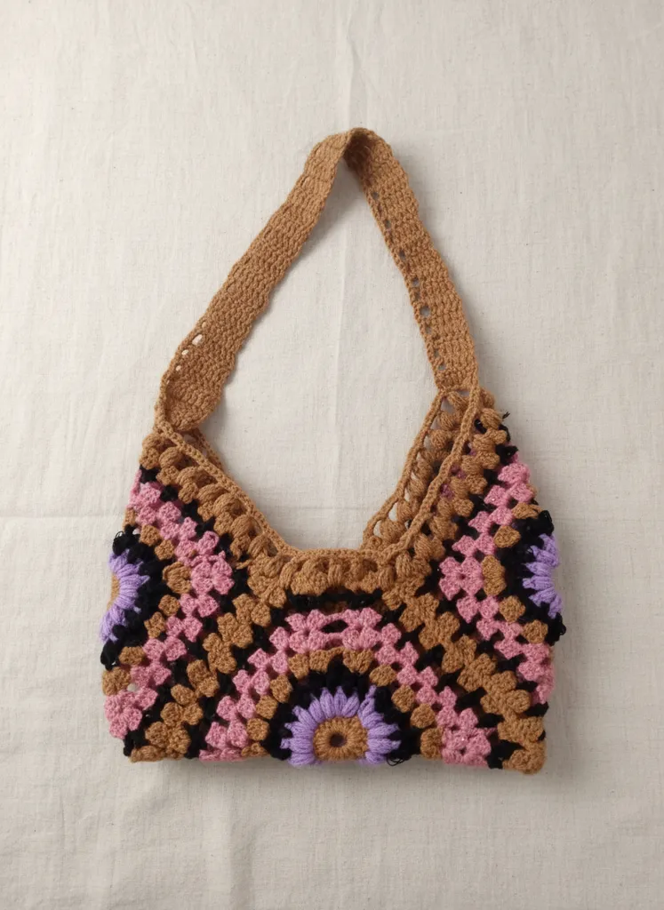 Renkli Motifli Örgü Omuz Çantası - El Emeği Göz Nuru