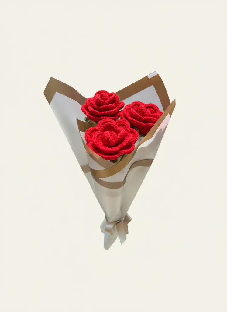 Kırmızı Örgü Gül Buketi - Solmayan, Dekoratif El Emeği Hediye