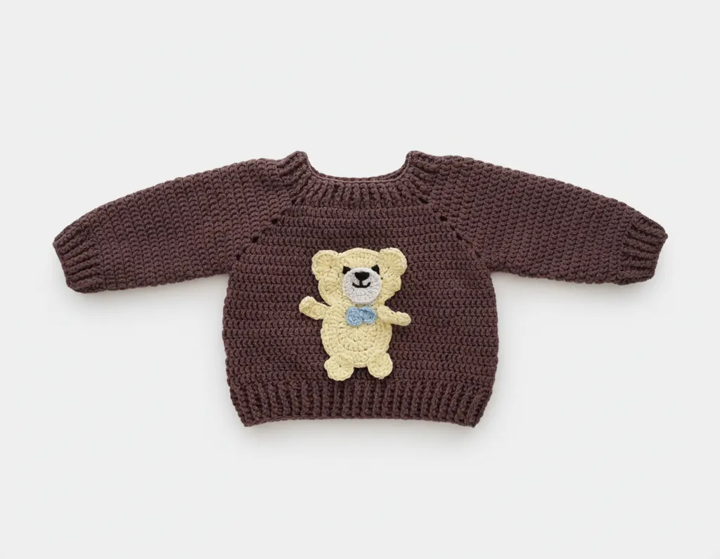 Ayıcık Desenli Örgü Bebek Kazak - 12-15 Ay Alize Bambu Karışımı