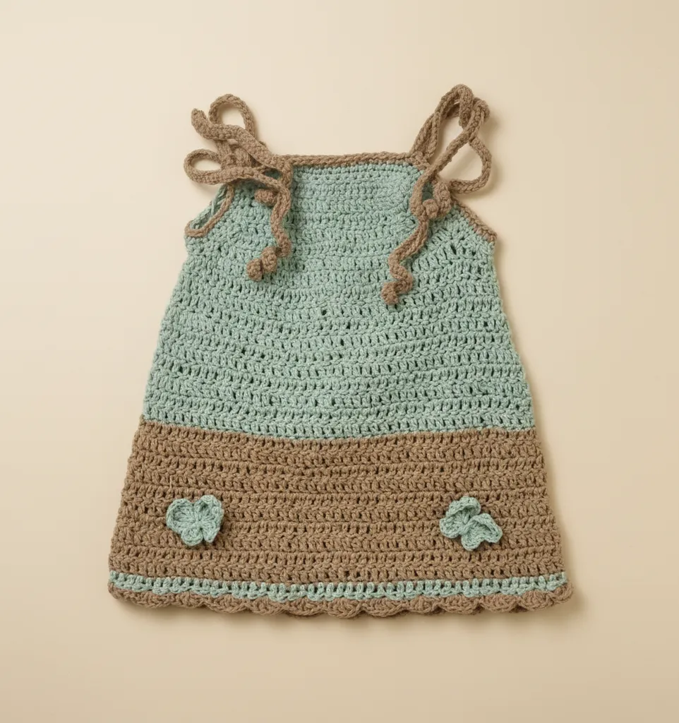 Örme Kız Çocuk Elbise - Mavi ve Kahverengi Renkli, Pamuk İpten