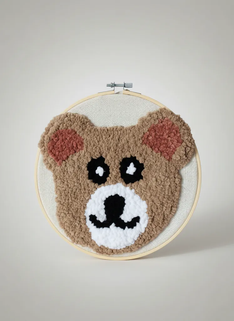 Ayıcık Desenli Punch İşleme Duvar Panosu - 25 cm Ahşap Kasnak