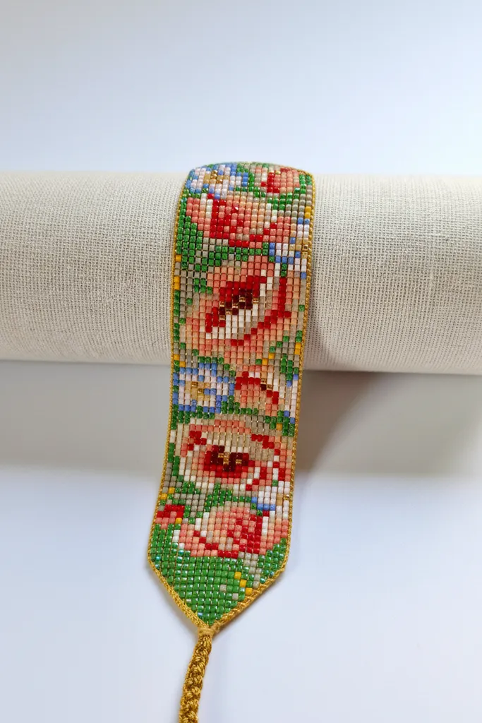 Miyuki Boncuklu Çiçek Desenli Dokuma Bileklik - El Emeği