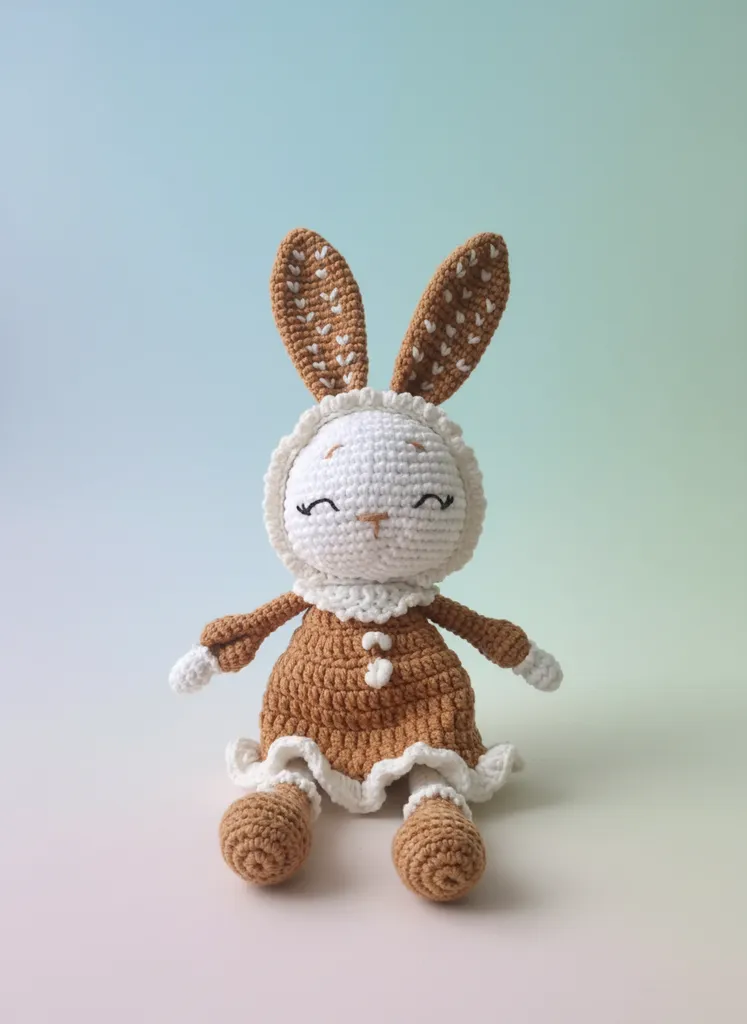 Kahverengi El Örgüsü Amigurumi Mini Tavşan Oyuncak Bebek