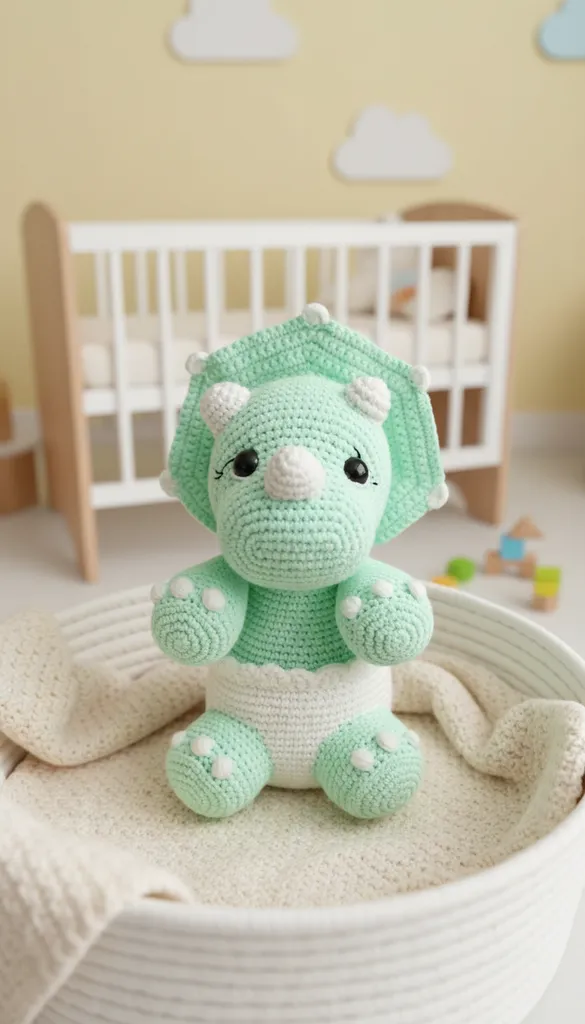 Yeşil Amigurumi Dinozor Oyuncak - Yumurtalı, El Yapımı Bebek Dostu