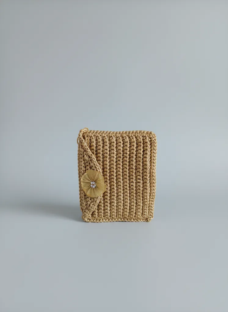 Altın Rengi Makrome Örgü Portföy El Çantası Cüzdan - Özel Tasarım