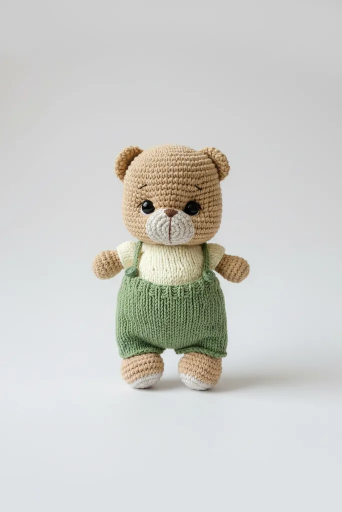 Yeşil Tulumlu Amigurumi Oyuncak Ayı Bebek - Şiş Örgü El Emeği