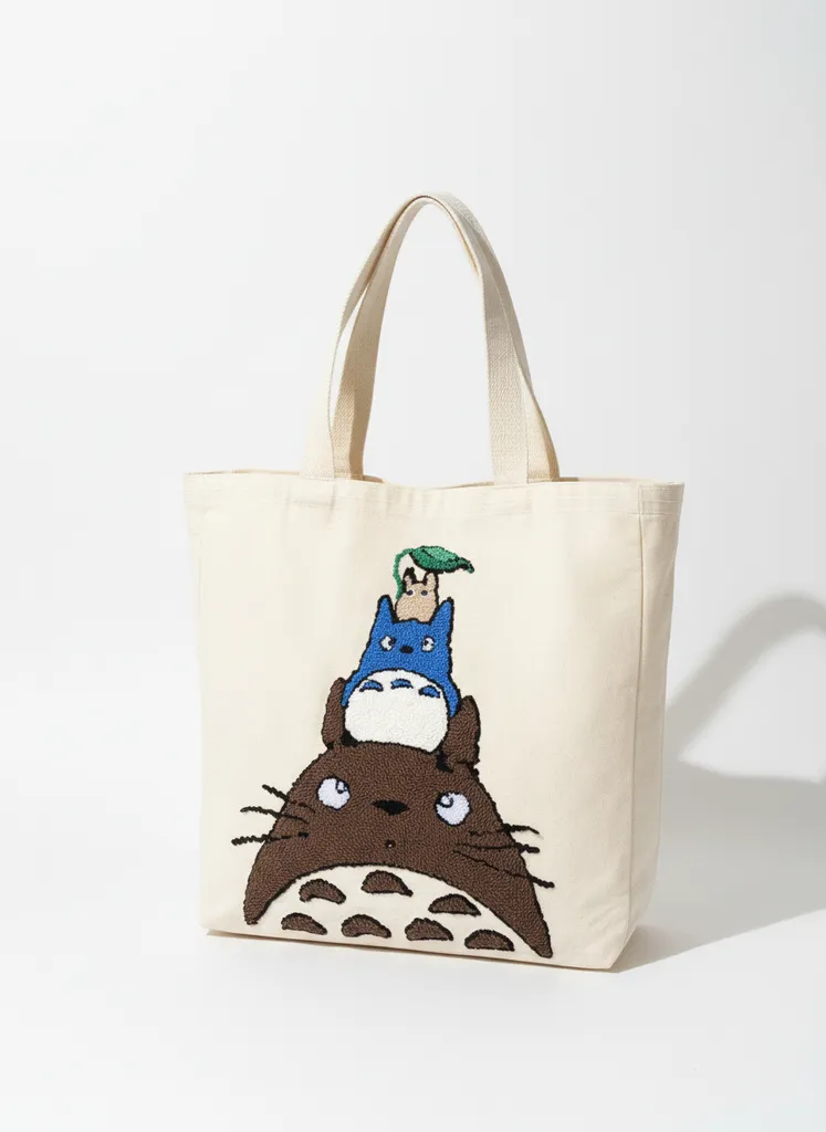 Totoro Karakterli Punch Nakışlı Kanvas Omuz Çantası - Astarlı ve Cepli