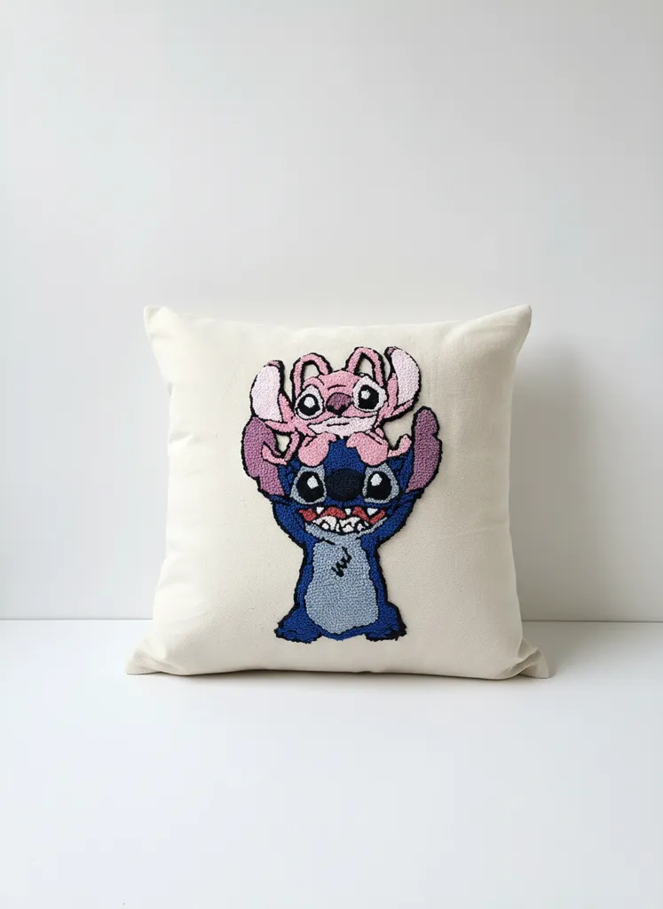 Stitch Desenli Yastık Kılıfı - Pamuklu, Dekoratif, 45x45 cm