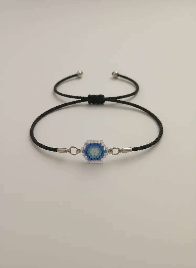 Nazar Boncuğu Desenli Mavi Miyuki Boncuk Bileklik Ayarlanabilir