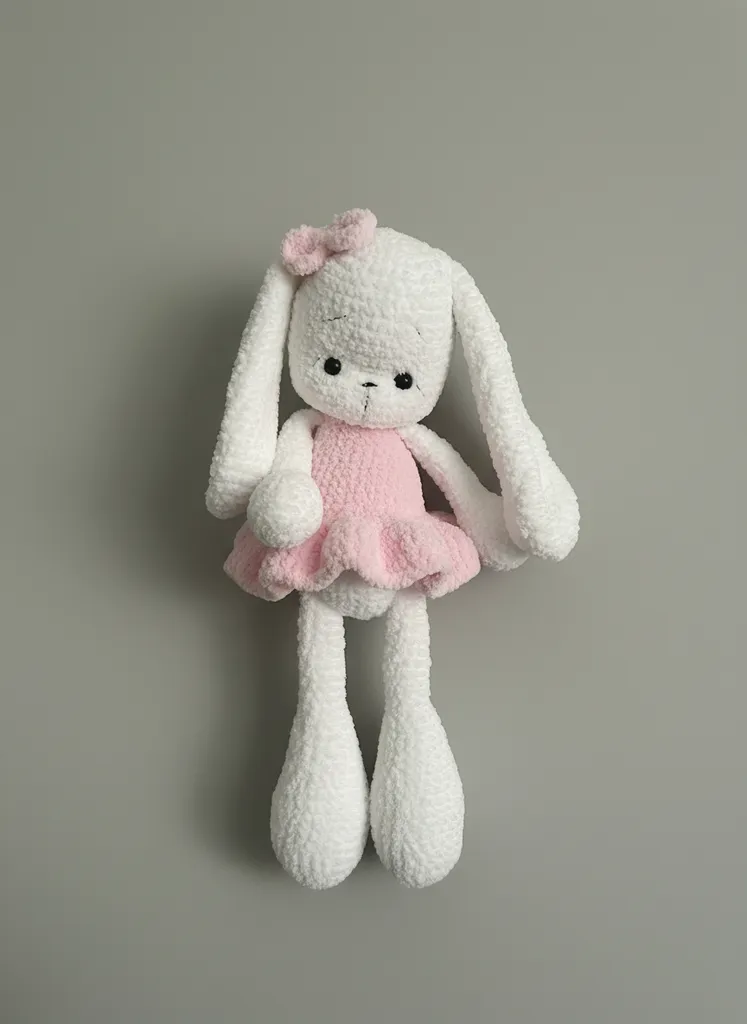 Beyaz Tavşan Amigurumi Oyuncak Bebek - 45 cm El Emeği