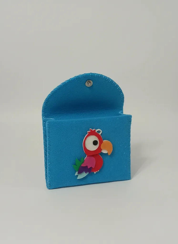 Mavi Keçe Cüzdan - Papağan Figürlü El Yapımı Çocuk Cüzdanı