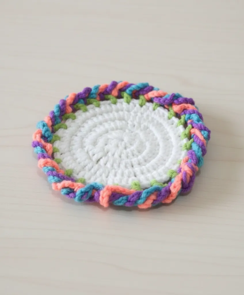 Handmade Colorful Twisted Edge Crochet Coaster | Knitted Round Coaster