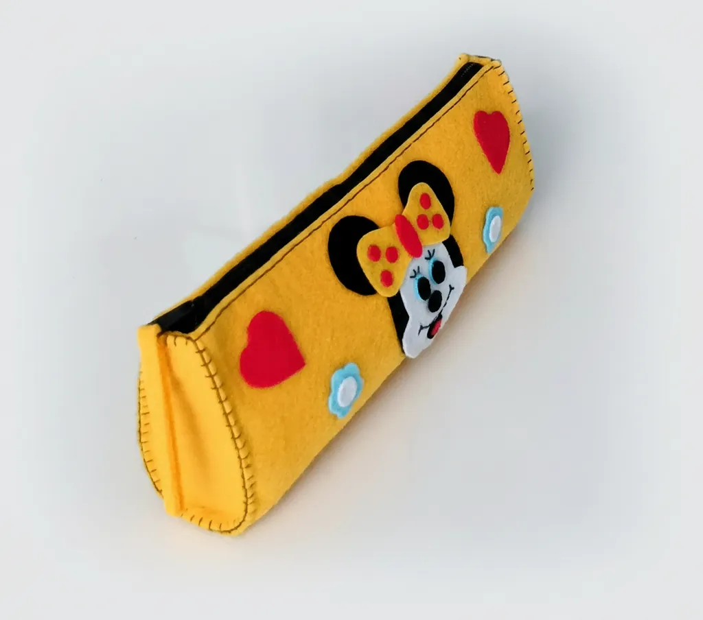Sarı Keçe Minnie Mouse Figürlü Fermuarlı Kalemlik - El Yapımı