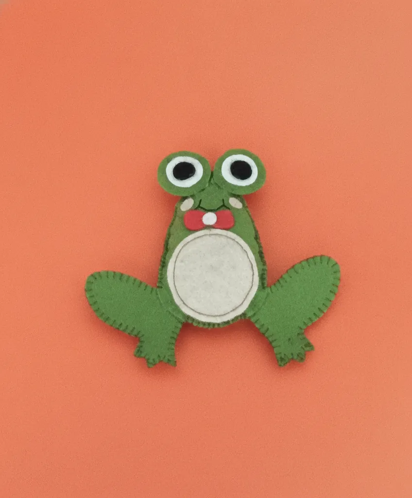 Yeşil Keçe Kurbağa Figürlü Mıknatıslı Buzdolabı Süsü - El Yapımı