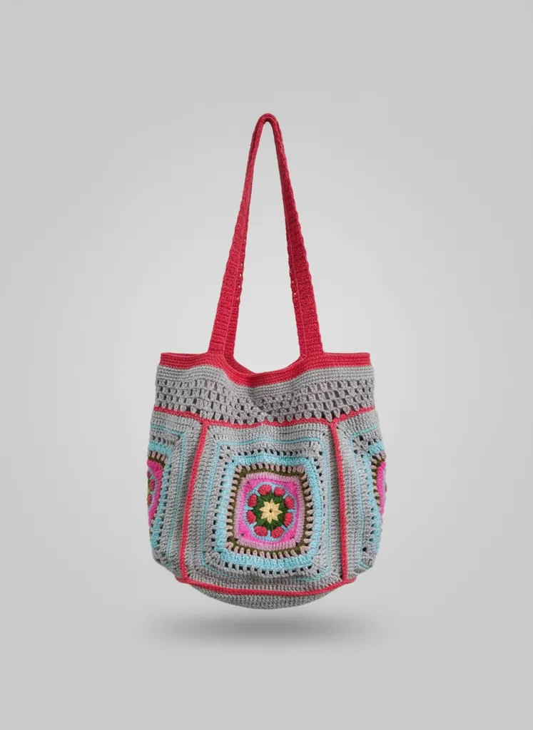 Koton İpten Örgü Motifli Astarlı Çıtçıtlı Çanta - El Emeği