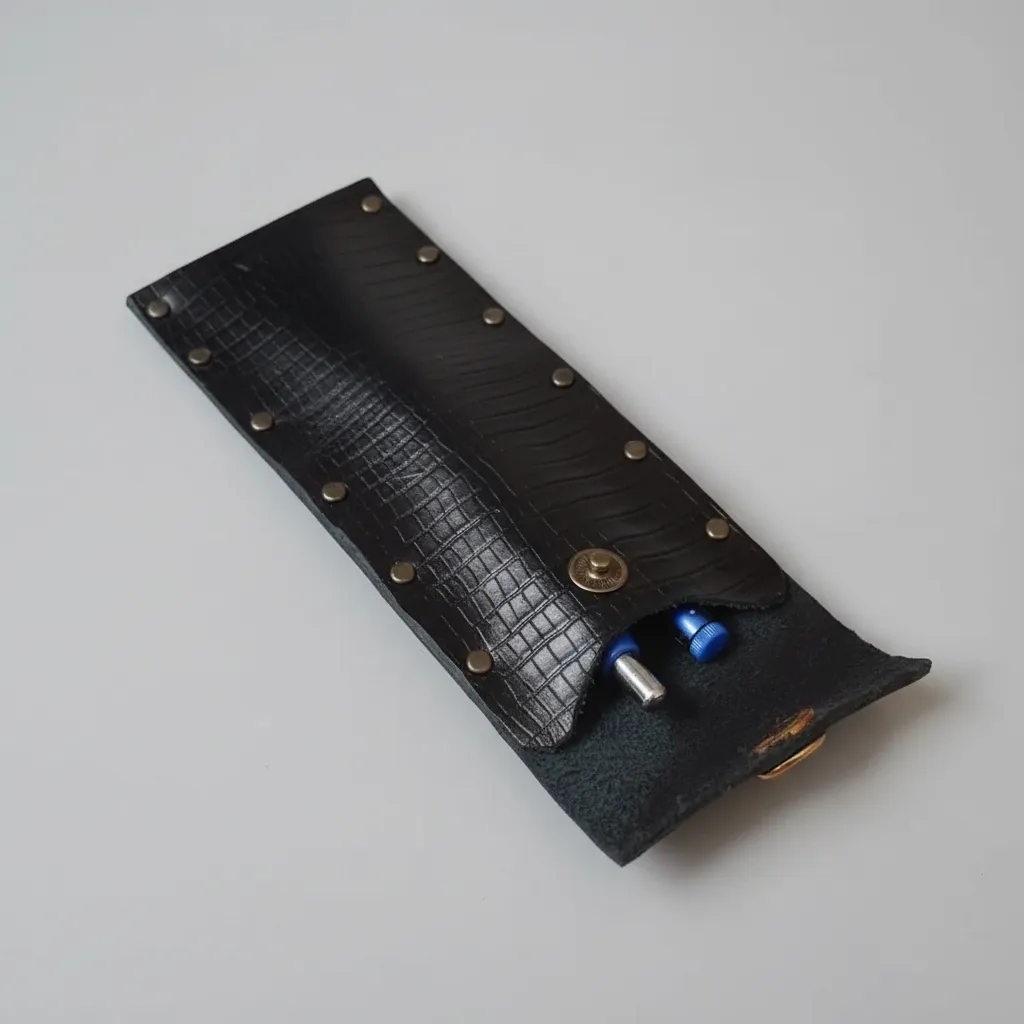 Siyah Timsah Desenli Hakiki Deri Kalemlik - El Yapımı