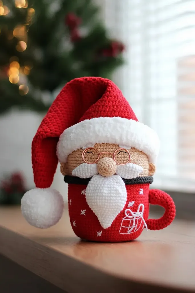Amigurumi Noel Baba Bardak Kılıfı - Yeni Yıl Dekorasyonu - El Emeği