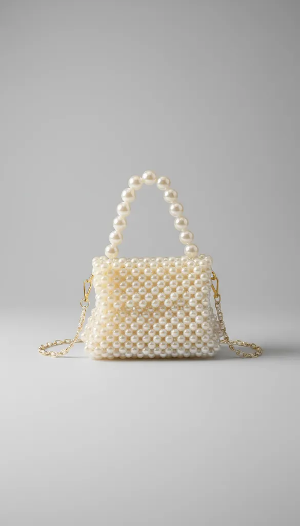 Sedef Beyazı İnci Boncuklu Büyük Boy Mini Omuz Askılı Çanta
