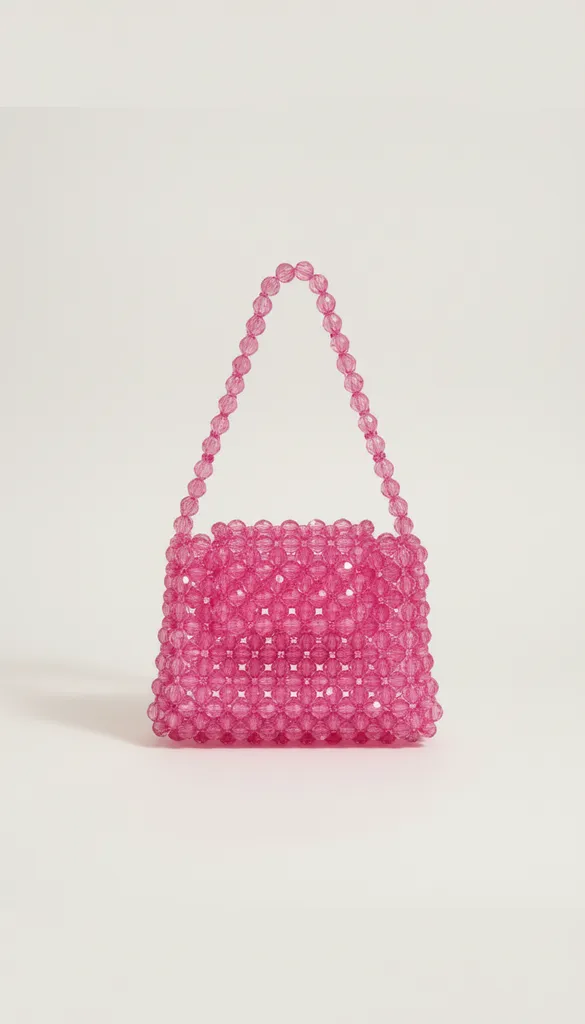 Şeker Pembe Kristal Boncuklu Örgü Çanta - El Yapımı Özel Tasarım