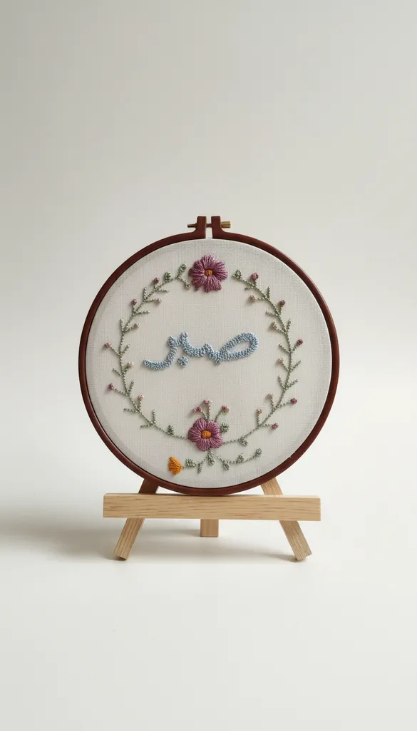 Kasnak Pano Duvar Dekoru - Sabır Yazılı Punch Nakışı - 25 cm