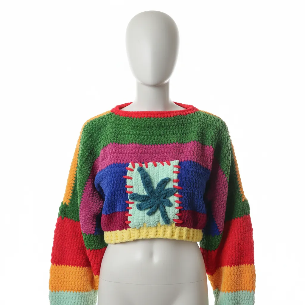 Colorful Block Crop Oversize Sweater - Soft and Unique Design