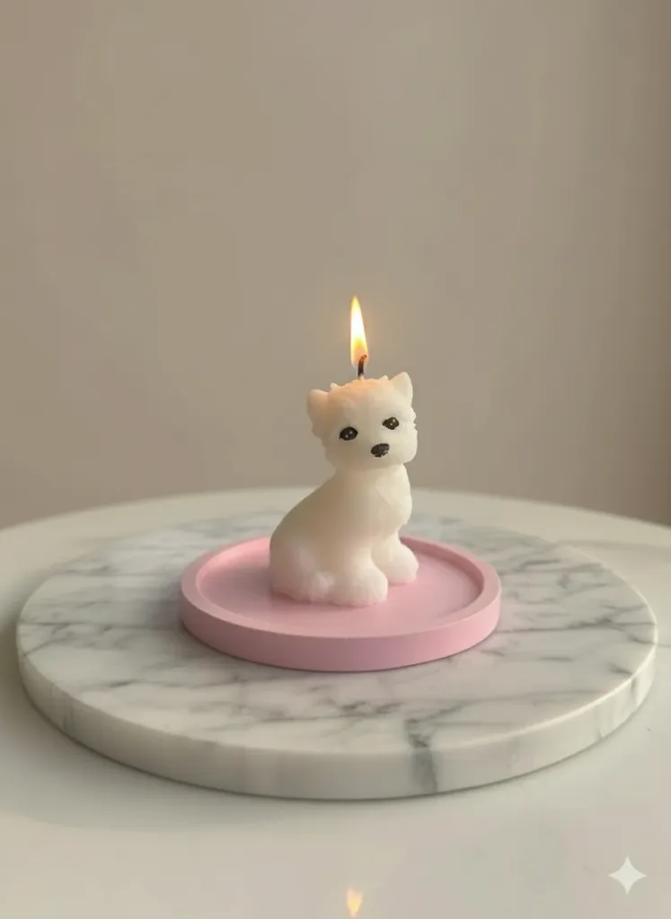 Köpek Figürlü Beyaz Soya Mum - Dekoratif El Yapımı Hediye