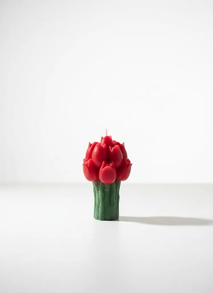 Kırmızı Lale Buketi Mum - Dekoratif Soya Mum El Yapımı