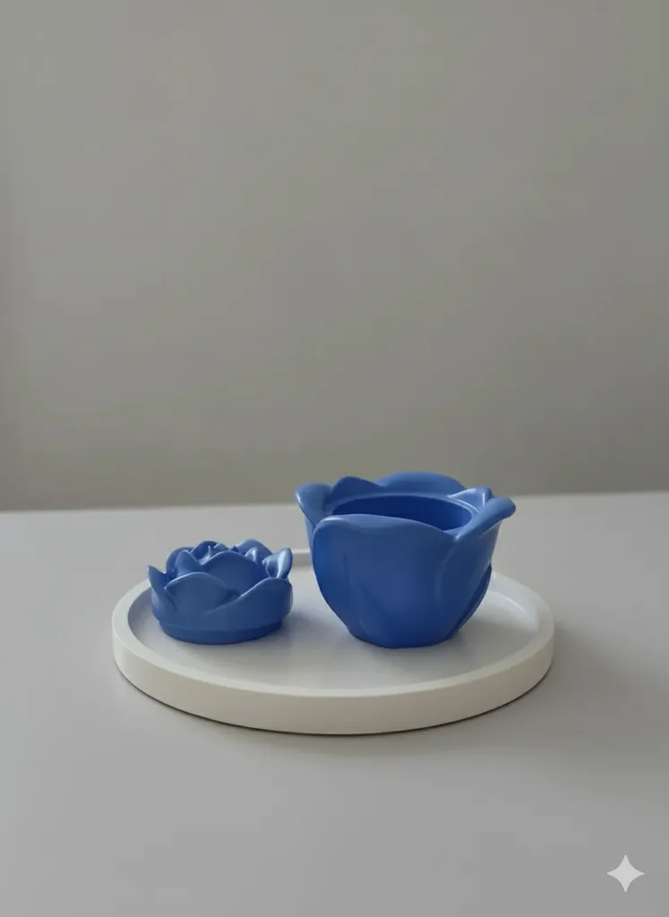 Sedef Mavi Gül Şeklinde Kapaklı Takı Kutusu - El Yapımı