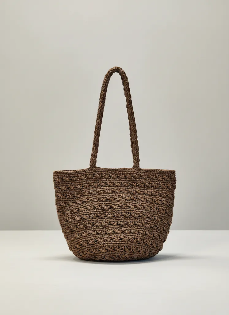 Kahverengi Kağıt İp Örgü Omuz Çantası - Yeni Sezon Model