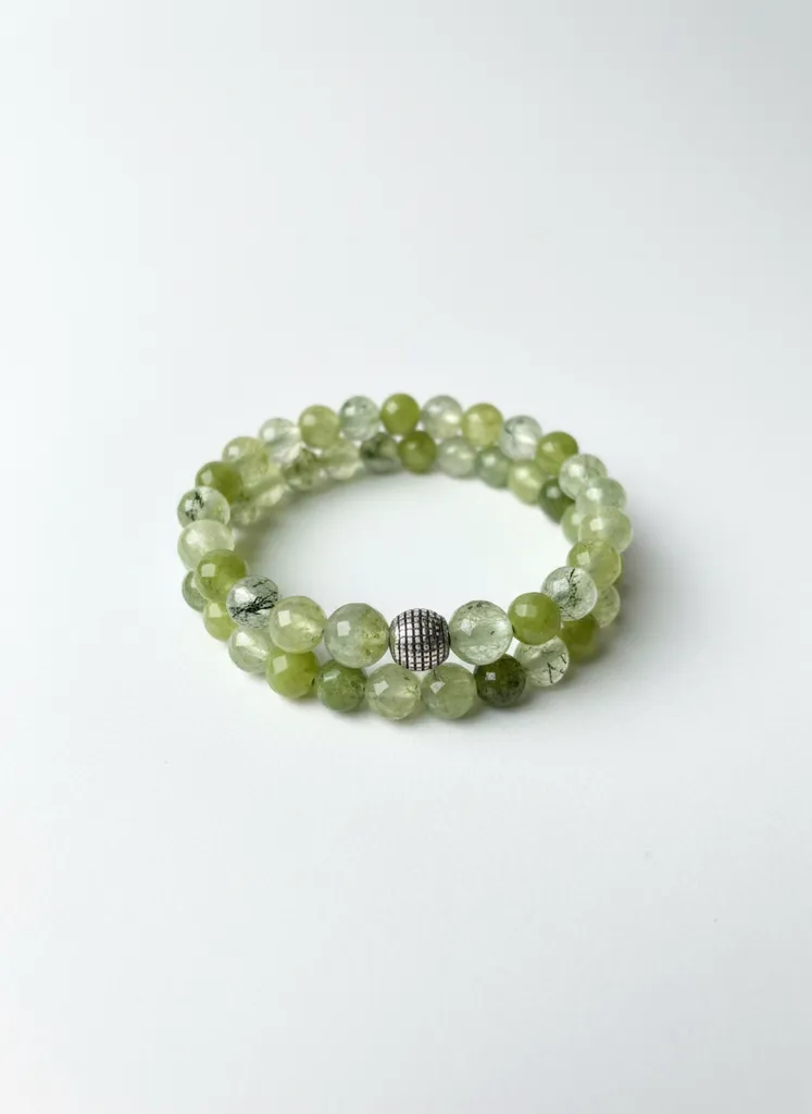 Yeşil Tonlarında Yuvarlak Kesim Doğal Prehnit Taşı Bileklik 💚