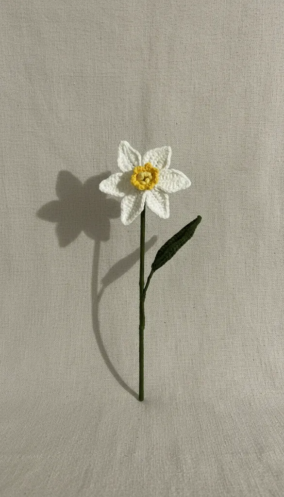 Beyaz ve Sarı Renkli Örgü Nergis Çiçeği Dekoratif Hediyelik - El Yapımı