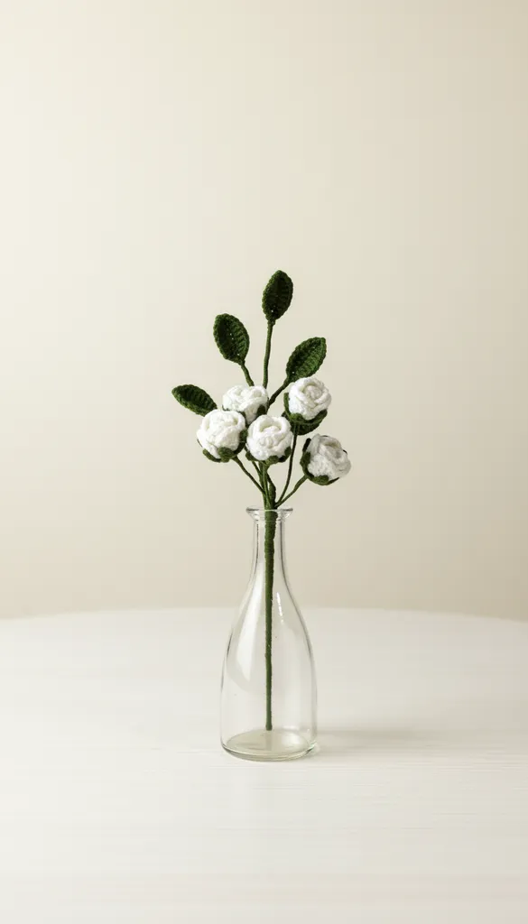 Beyaz Örgü Gül Buketi - El Emeği Dekoratif Ev Aksesuarı