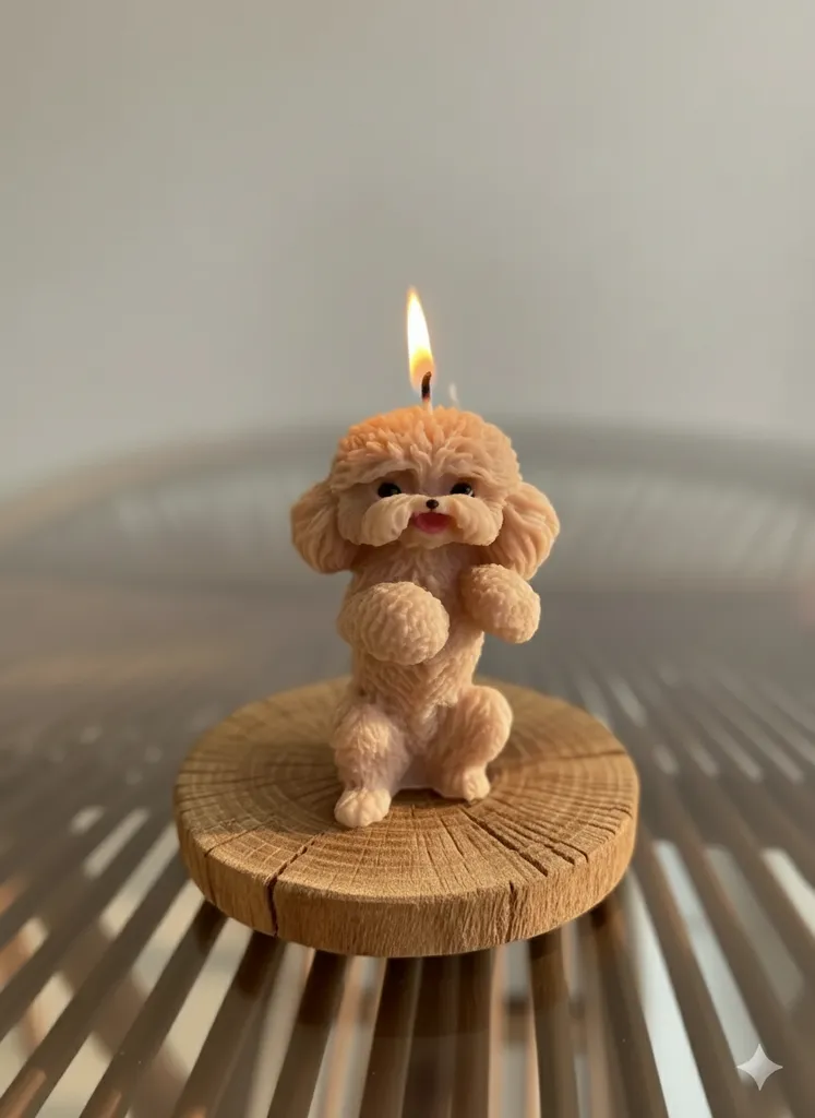 Açık Kahve Toy Poodle Figürlü Dekoratif Soya Mum - El Yapımı