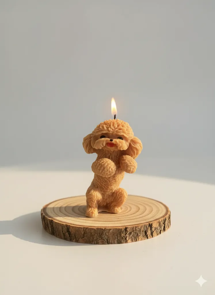 Kahverengi Toy Poodle Mum - %100 Soya Waxı ile El Yapımı