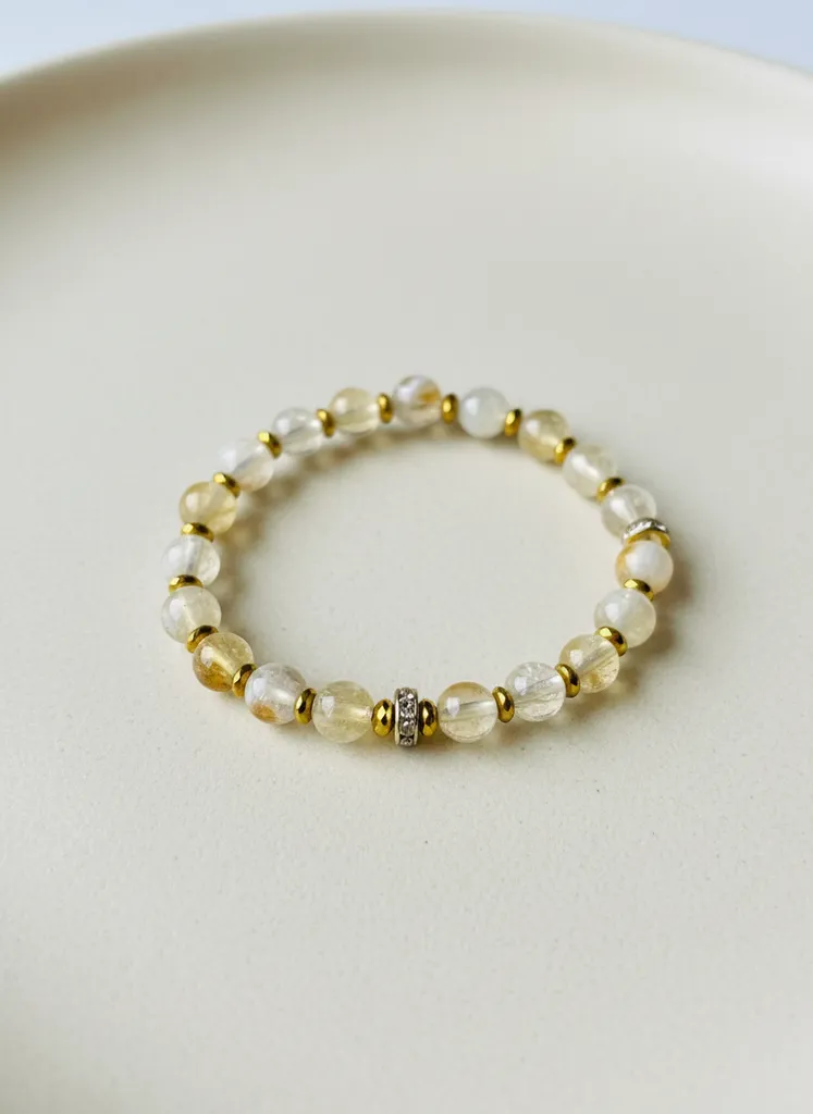 Doğal Sitrin Taşlı Altın Detaylı Şifa Bilekliği - Enerji Yükseltici