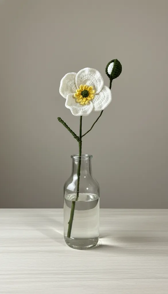 Beyaz Gelincik Çiçeği - Tığ İşi Örgü, Ev Dekorasyonu İçin El Emeği