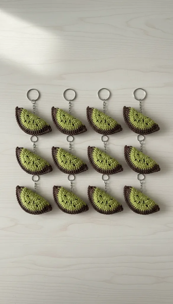 Tığ İşi Kivi Anahtarlık - 10 Adet El Emeği Hediyelik Anahtarlık