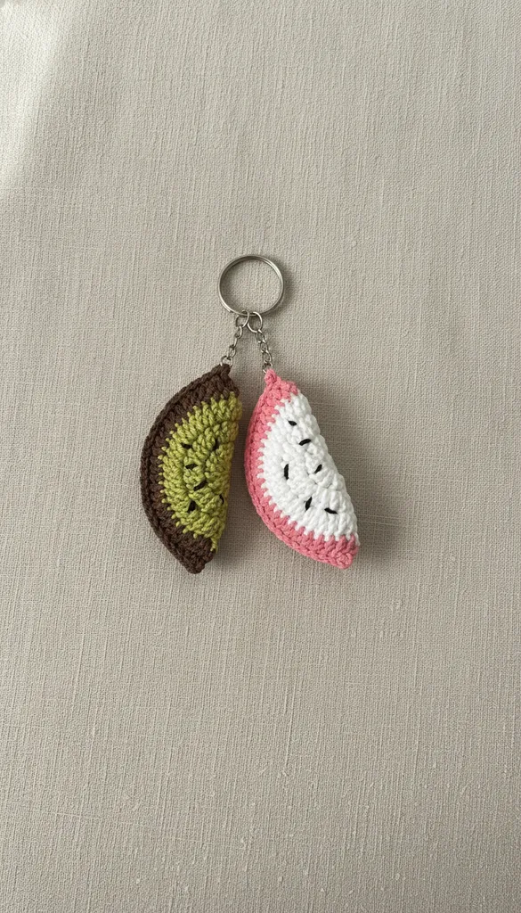 Örme Kivi ve Ejder Meyvesi Anahtarlık - Amigurumi Hediyelik
