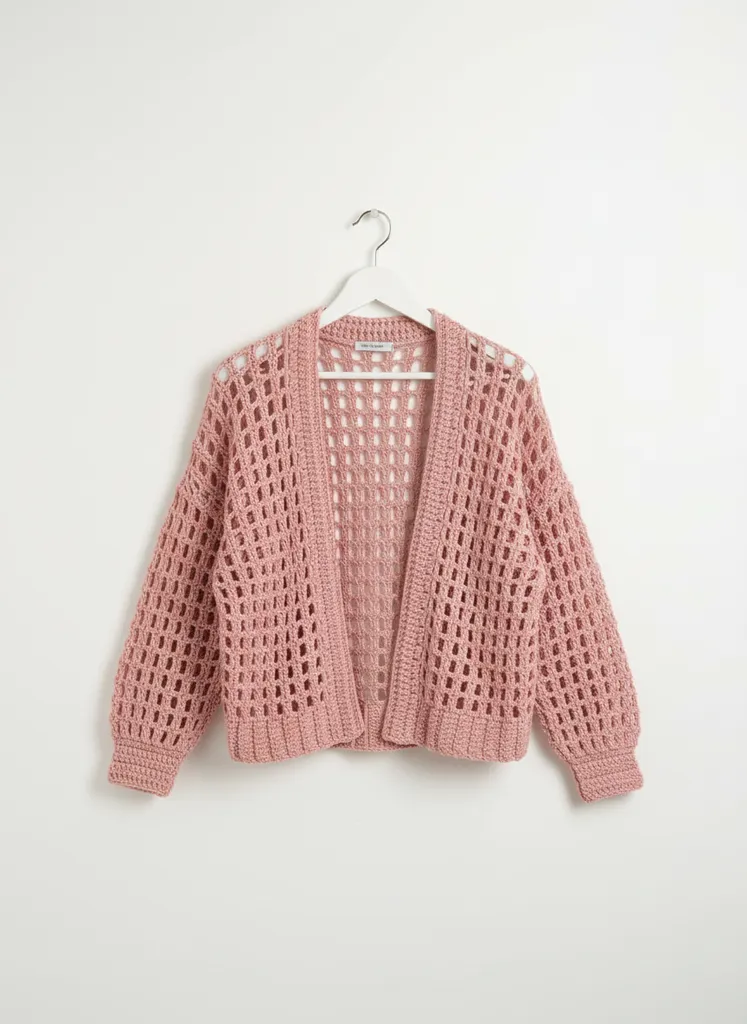 Pembe File Örgü Hırka - Yüksek Kalite İp, El Emeği, Şık Tasarım