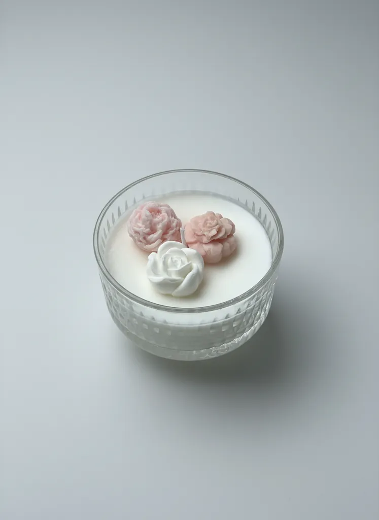 Cam Kasede Çiçek Tasarımlı Soya Wax Mum - Dekoratif El Yapımı