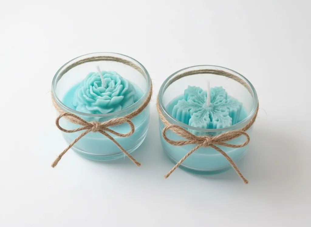Mavi Renkli Çiçek ve Kar Tanesi Tasarımlı Mum 2'li Set