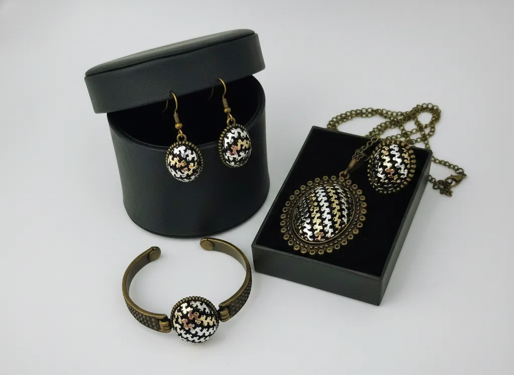 Sarı Tel Kırma Takı Seti - Kolye, Küpe, Yüzük, Bileklik - El Emeği