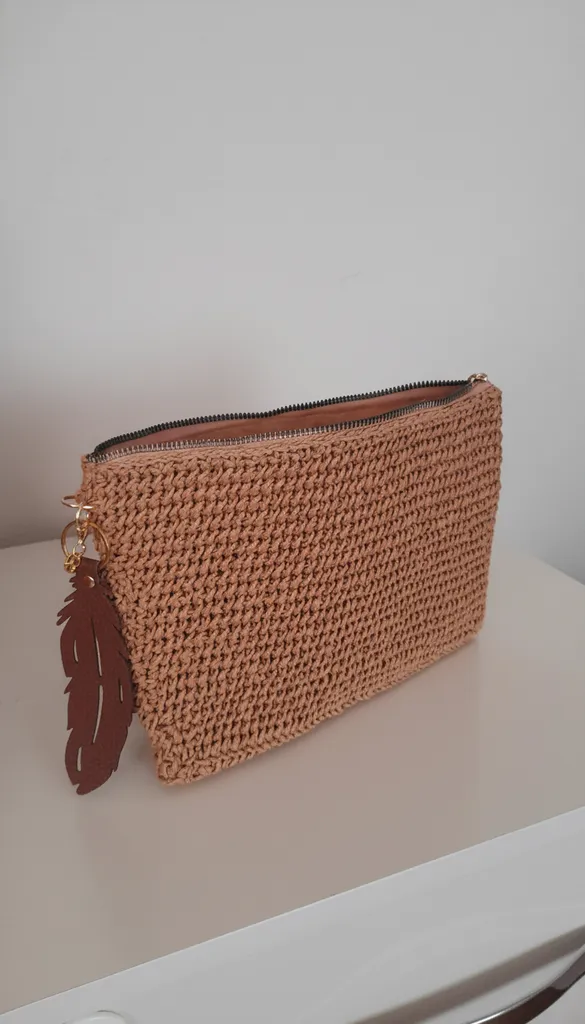 Kağıt İpten Örme Astarlı Fermuarlı El Çantası - Günlük Kullanıma Uygun