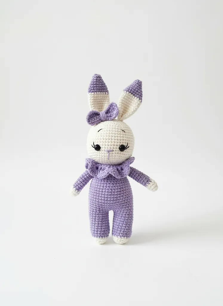 Lavanta Renkli Amigurumi Tavşan Oyuncak - Organik Pamuk İpten El Emeği