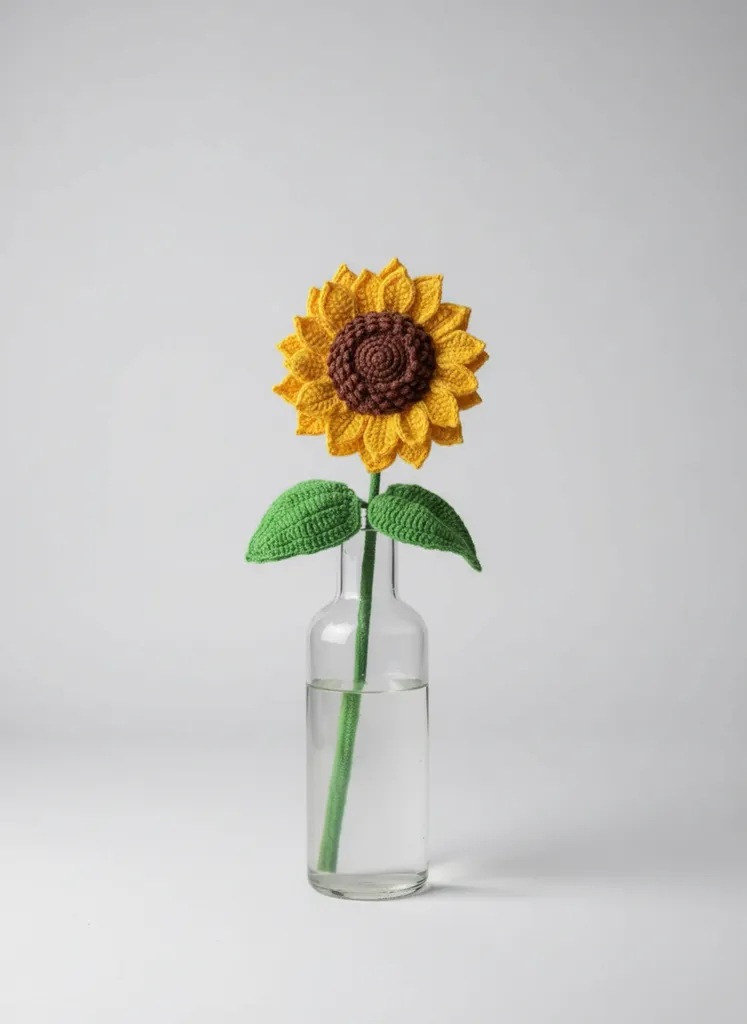 Sarı ve Kahverengi Örgü Ayçiçeği Dekoratif Ev Aksesuarı - El Emeği